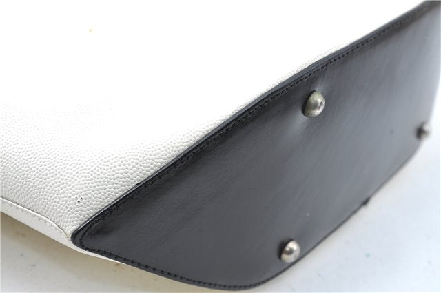 Authentic CELINE Hand Bag Purse Leather White Black J1096