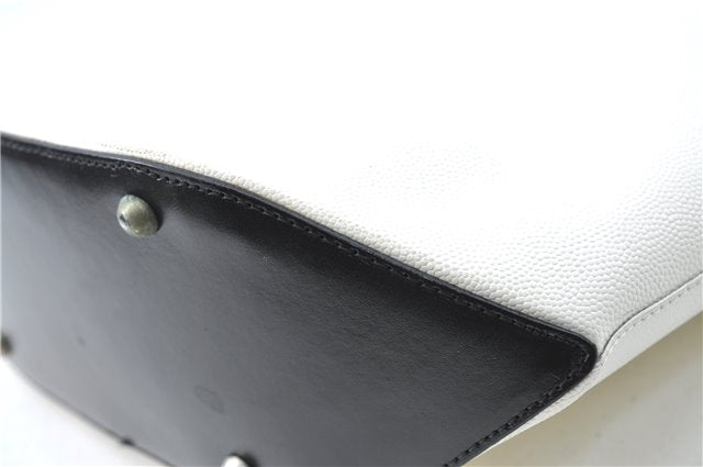 Authentic CELINE Hand Bag Purse Leather White Black J1096