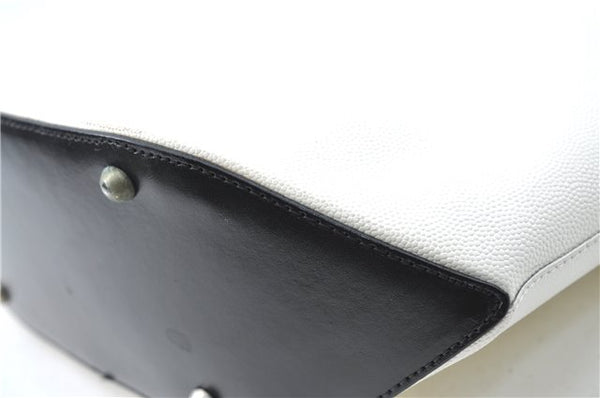 Authentic CELINE Hand Bag Purse Leather White Black J1096