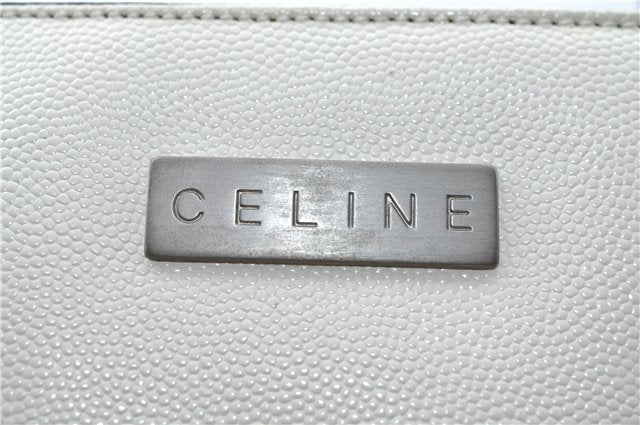 Authentic CELINE Hand Bag Purse Leather White Black J1096