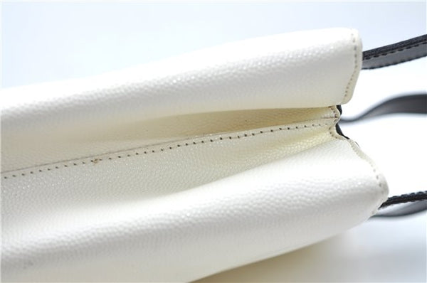 Authentic CELINE Hand Bag Purse Leather White Black J1096