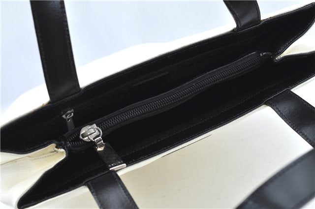 Authentic CELINE Hand Bag Purse Leather White Black J1096