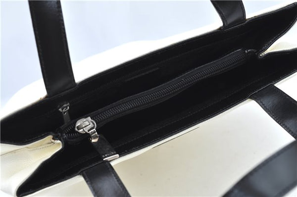 Authentic CELINE Hand Bag Purse Leather White Black J1096