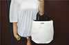 Authentic CELINE Hand Bag Purse Leather White Black J1096