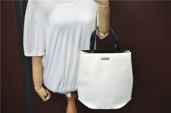 Authentic CELINE Hand Bag Purse Leather White Black J1096