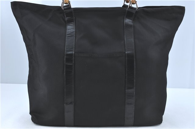 Authentic GUCCI Bamboo Tote Hand Bag Nylon Leather Black J1097