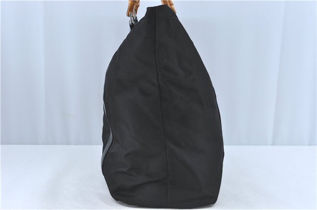 Authentic GUCCI Bamboo Tote Hand Bag Nylon Leather Black J1097