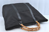 Authentic GUCCI Bamboo Tote Hand Bag Nylon Leather Black J1097
