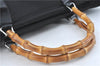Authentic GUCCI Bamboo Tote Hand Bag Nylon Leather Black J1097