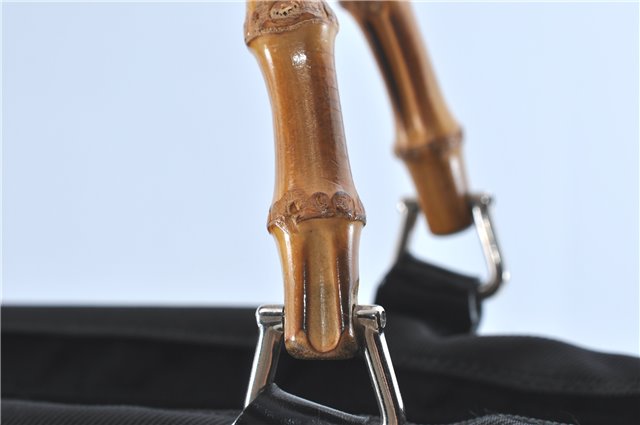 Authentic GUCCI Bamboo Tote Hand Bag Nylon Leather Black J1097