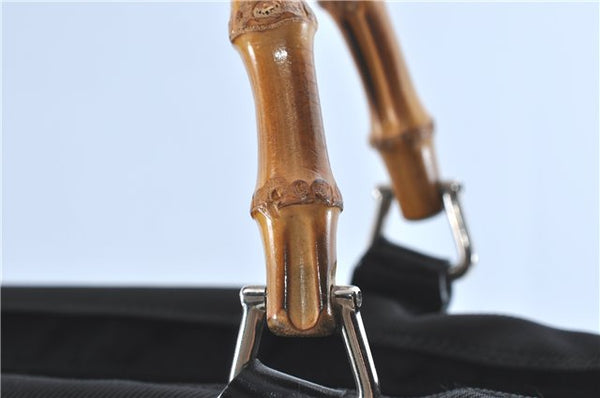 Authentic GUCCI Bamboo Tote Hand Bag Nylon Leather Black J1097