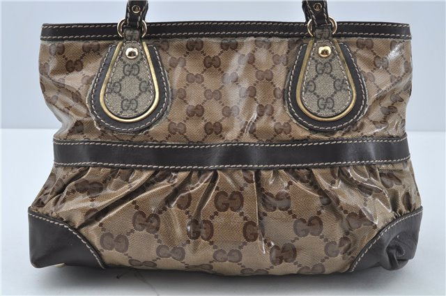 Authentic GUCCI Jumbo GG Crystal Hand Tote Bag PVC Leather 223964 Brown J1104