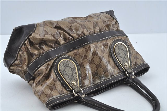 Authentic GUCCI Jumbo GG Crystal Hand Tote Bag PVC Leather 223964 Brown J1104