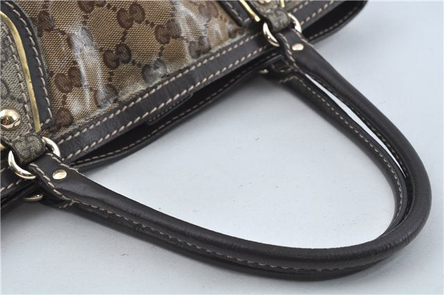 Authentic GUCCI Jumbo GG Crystal Hand Tote Bag PVC Leather 223964 Brown J1104