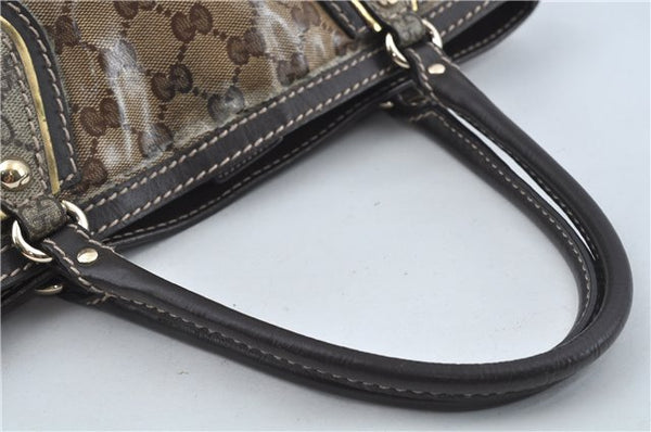 Authentic GUCCI Jumbo GG Crystal Hand Tote Bag PVC Leather 223964 Brown J1104