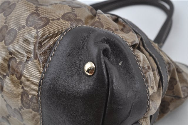 Authentic GUCCI Jumbo GG Crystal Hand Tote Bag PVC Leather 223964 Brown J1104