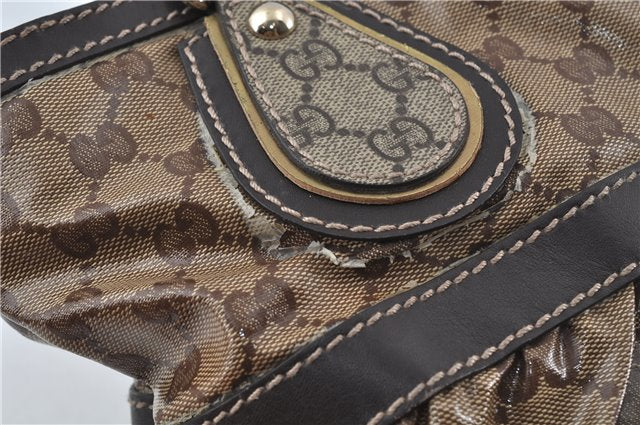 Authentic GUCCI Jumbo GG Crystal Hand Tote Bag PVC Leather 223964 Brown J1104