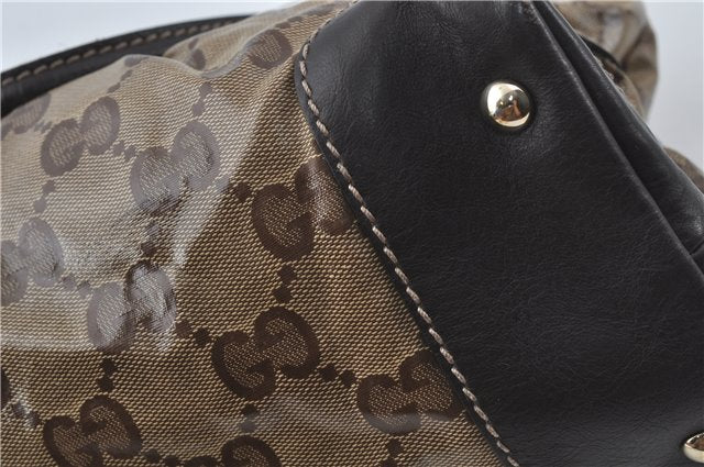 Authentic GUCCI Jumbo GG Crystal Hand Tote Bag PVC Leather 223964 Brown J1104