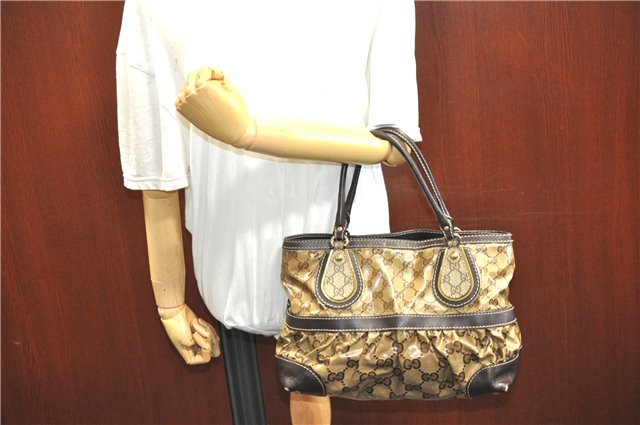 Authentic GUCCI Jumbo GG Crystal Hand Tote Bag PVC Leather 223964 Brown J1104