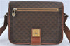 Authentic CELINE Macadam Blason Shoulder Cross Body Bag PVC Leather Brown J1105