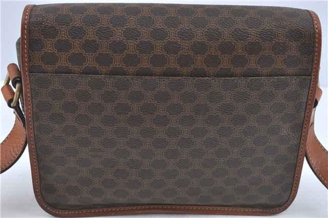 Authentic CELINE Macadam Blason Shoulder Cross Body Bag PVC Leather Brown J1105