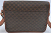 Authentic CELINE Macadam Blason Shoulder Cross Body Bag PVC Leather Brown J1105