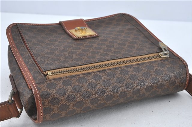 Authentic CELINE Macadam Blason Shoulder Cross Body Bag PVC Leather Brown J1105
