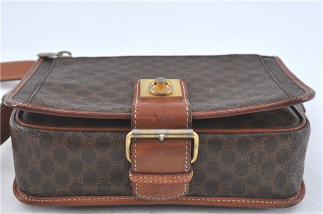 Authentic CELINE Macadam Blason Shoulder Cross Body Bag PVC Leather Brown J1105