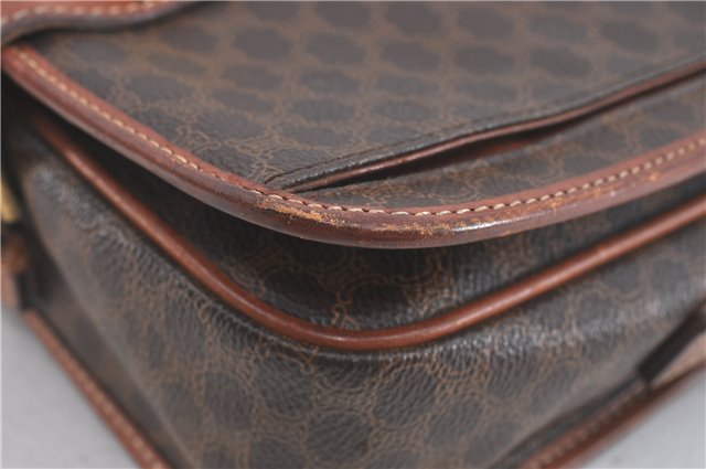 Authentic CELINE Macadam Blason Shoulder Cross Body Bag PVC Leather Brown J1105
