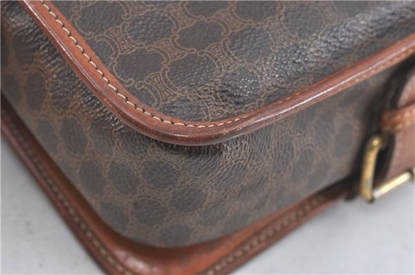 Authentic CELINE Macadam Blason Shoulder Cross Body Bag PVC Leather Brown J1105