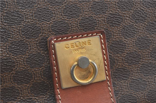 Authentic CELINE Macadam Blason Shoulder Cross Body Bag PVC Leather Brown J1105