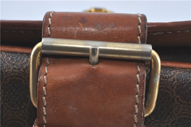 Authentic CELINE Macadam Blason Shoulder Cross Body Bag PVC Leather Brown J1105