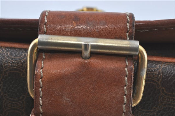 Authentic CELINE Macadam Blason Shoulder Cross Body Bag PVC Leather Brown J1105