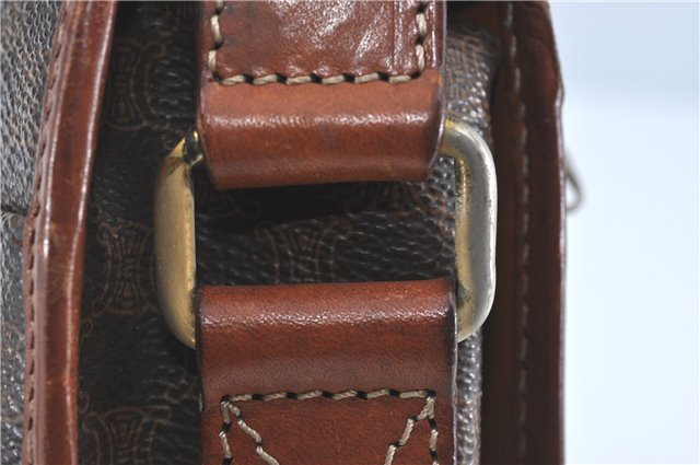 Authentic CELINE Macadam Blason Shoulder Cross Body Bag PVC Leather Brown J1105