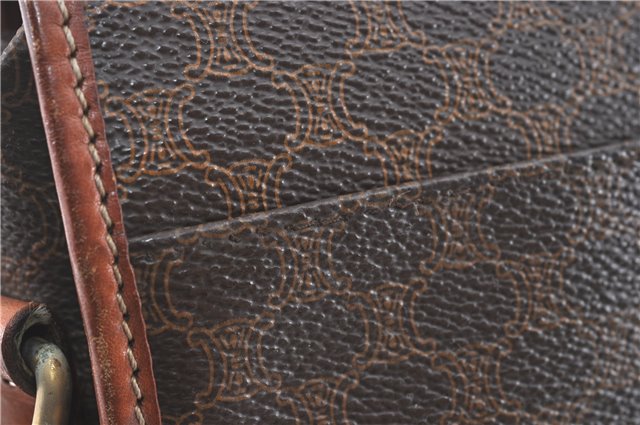 Authentic CELINE Macadam Blason Shoulder Cross Body Bag PVC Leather Brown J1105