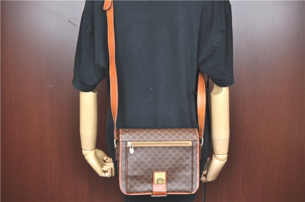 Authentic CELINE Macadam Blason Shoulder Cross Body Bag PVC Leather Brown J1105