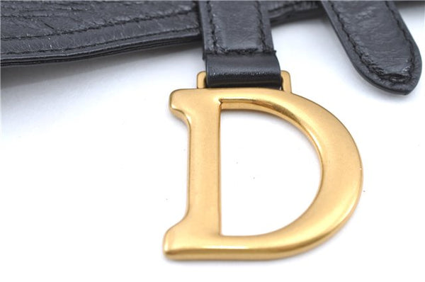 Authentic Christian Dior Belt Pouch Leather Black CD J1126