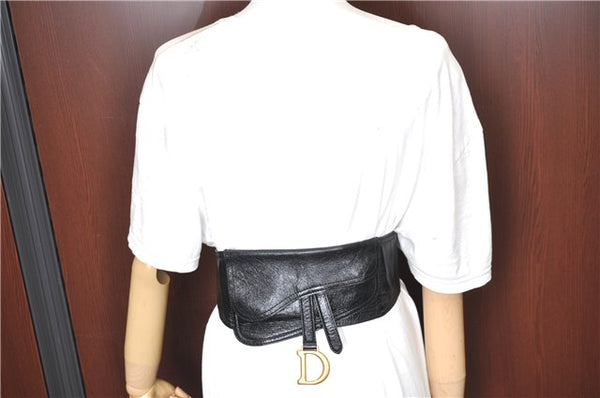 Authentic Christian Dior Belt Pouch Leather Black CD J1126