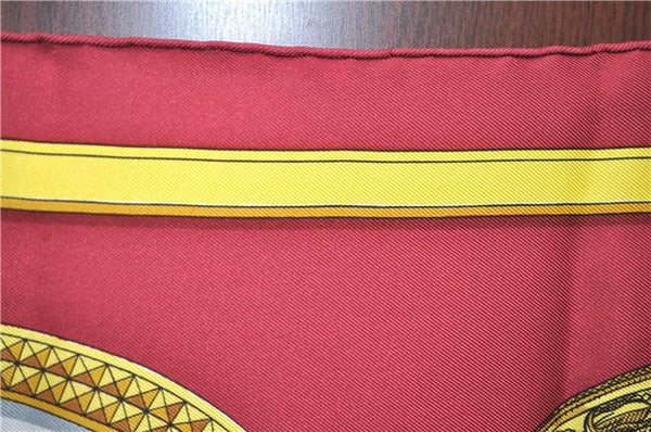 Authentic HERMES Carre 90 Scarf "GRAND APPARAT" Silk Bordeaux Red J1127