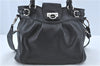 Authentic Ferragamo Gancini Leather 2Way Shoulder Hand Bag Black J1129