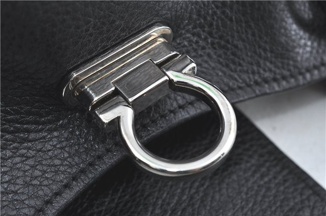 Authentic Ferragamo Gancini Leather 2Way Shoulder Hand Bag Black J1129