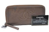 Authentic CHANEL Calf Skin Long Wallet Purse CC Logo Brown J1131