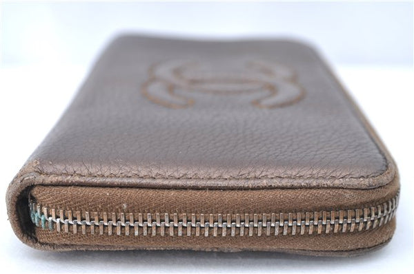 Authentic CHANEL Calf Skin Long Wallet Purse CC Logo Brown J1131