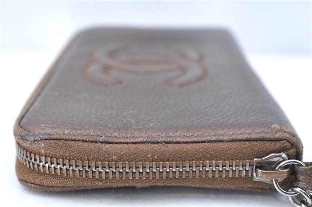 Authentic CHANEL Calf Skin Long Wallet Purse CC Logo Brown J1131