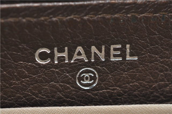 Authentic CHANEL Calf Skin Long Wallet Purse CC Logo Brown J1131