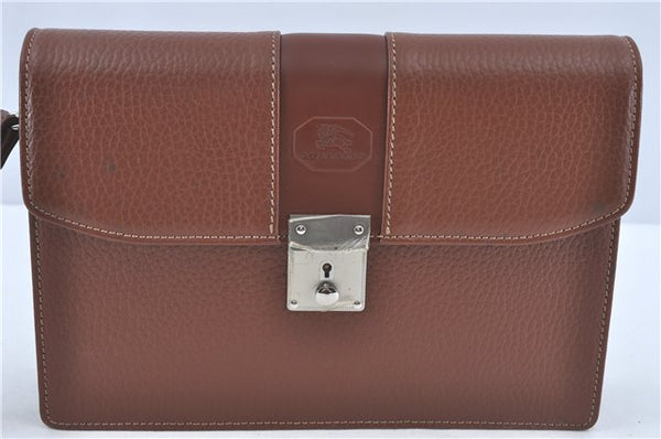 Authentic BURBERRY Vintage Leather Clutch Hand Bag Purse Brown J1158