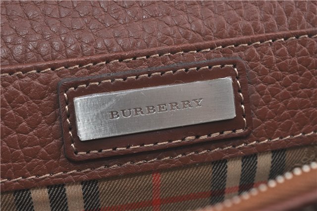 Authentic BURBERRY Vintage Leather Clutch Hand Bag Purse Brown J1158