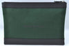 Auth BALENCIAGA Navy Clip M Clutch Hand Bag Canvas Leather 373834 Green J1161