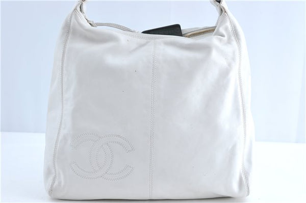 Authentic CHANEL Calf Skin Plastic CC Logo Shoulder Hand Bag White J1170