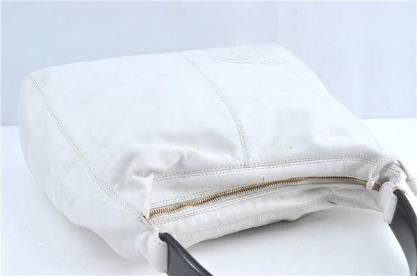 Authentic CHANEL Calf Skin Plastic CC Logo Shoulder Hand Bag White J1170